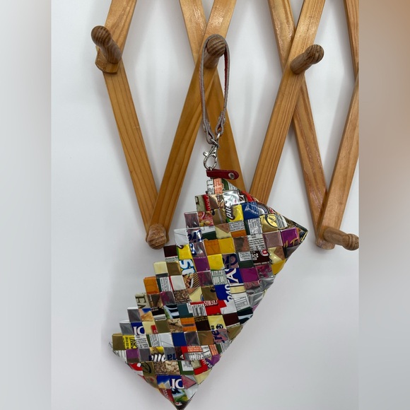 Nahui Ollin Handcrafted Multicolor Candy Wrapper Woven Clutch - Picture 9 of 10